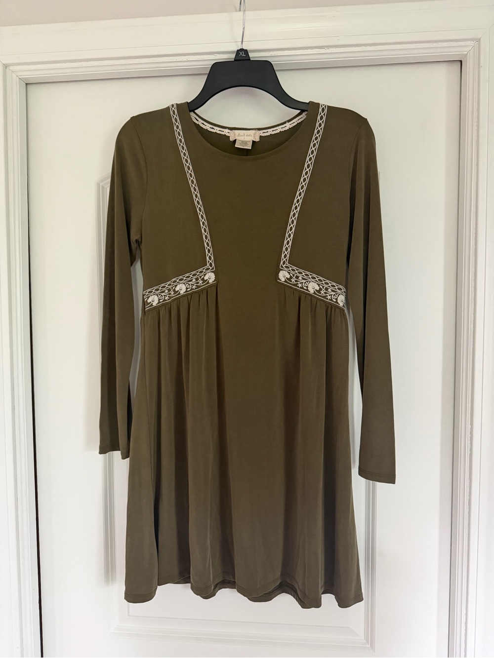 Altar'd State Olive Green Long-Sleeve Embroidered Trim Dress